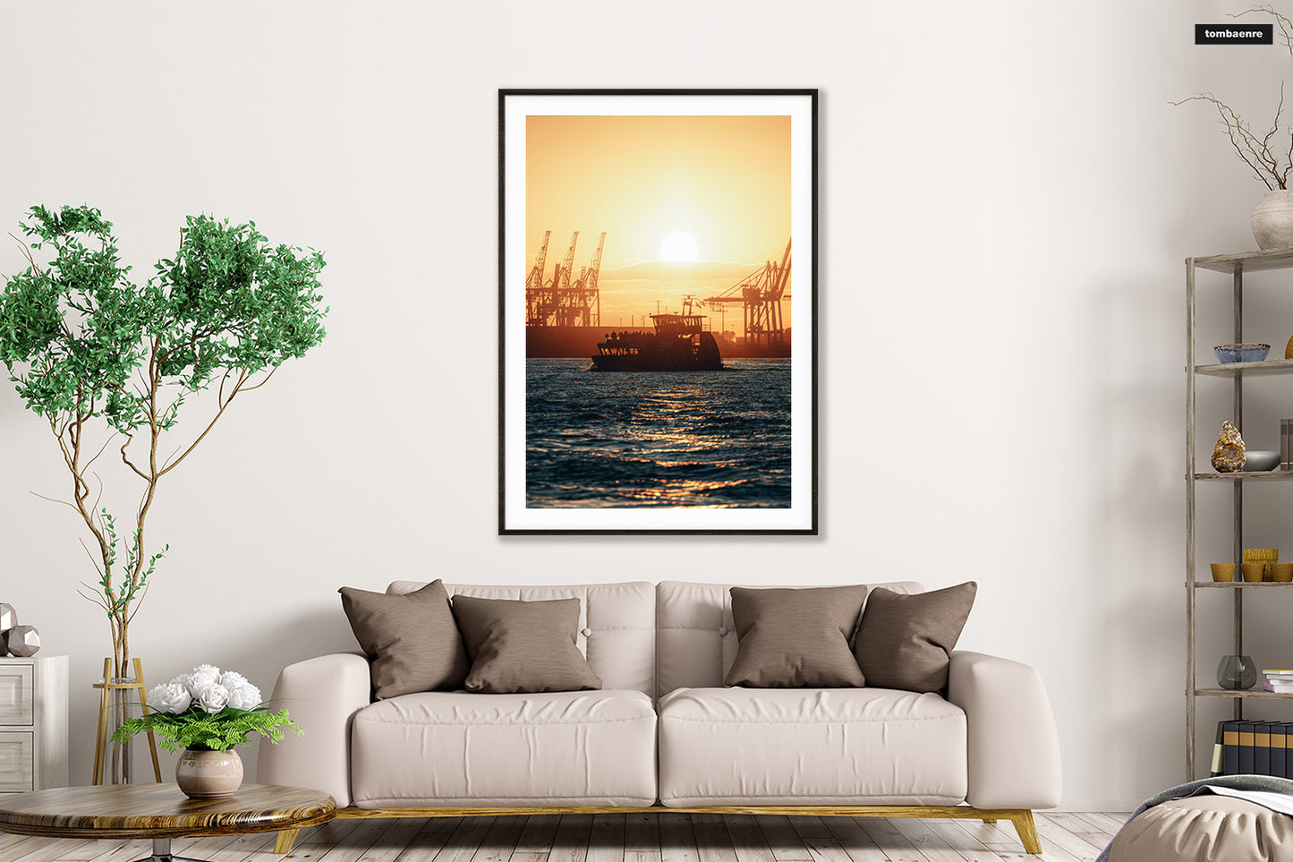 Premium Poster Hamburg - Schiff im Sonnenuntergang