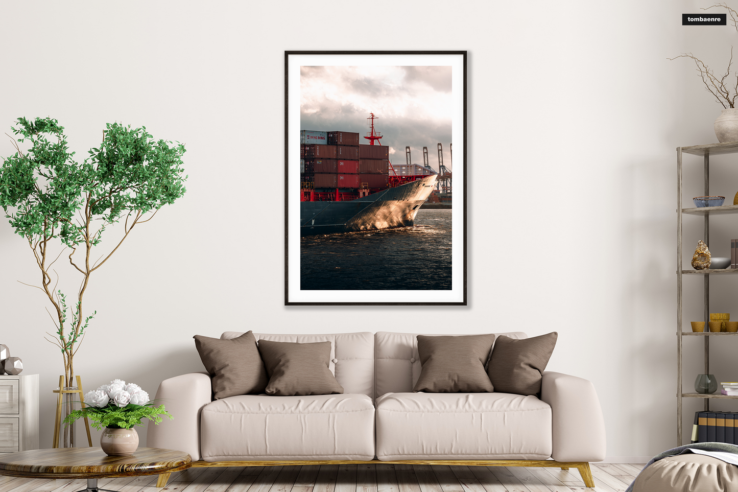 Premium Poster Hamburg - Containerschifff im Hafen