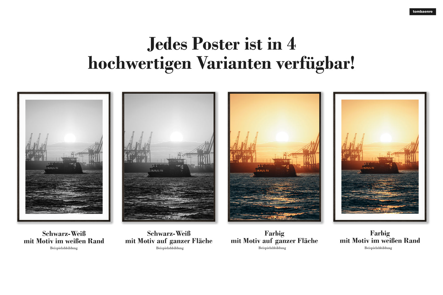 Premium Poster Hamburg - Schiff im Sonnenuntergang